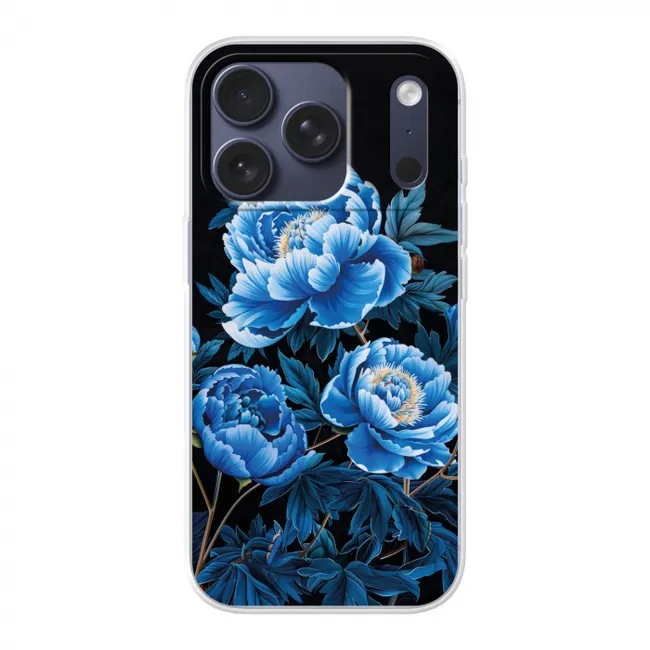 Telefoonhoesje - Bloemen - Zwart - Blauw - Modern