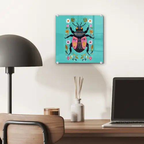 Kever - Bloemmotieven - Turquoise - Bladeren plexiglas 5mm klein -sfeer6