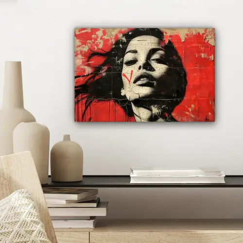 Graffiti - Vrouw - Rood - Street art - Banksy canvas 2cm klein -sfeer6