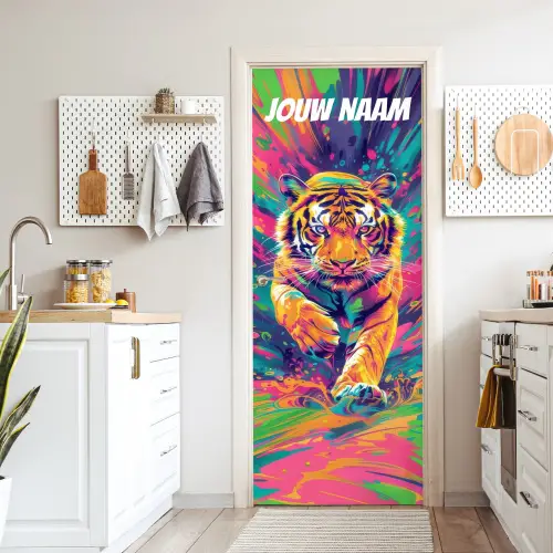 Kleurrijke tijgerillustratie met naamtekst deurposter klein -sfeer5
