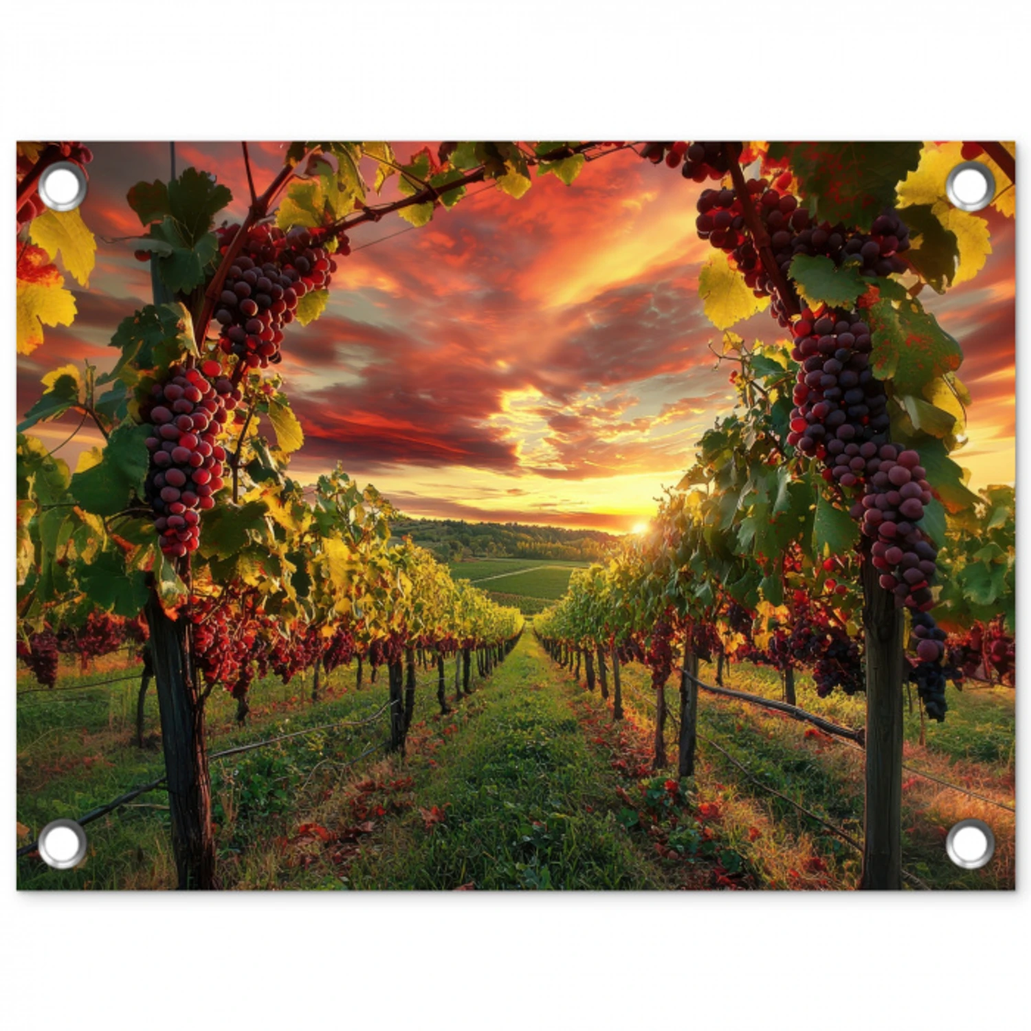 Wijngaard - Druiven - Zonsondergang tuinposter los doek klein -3d