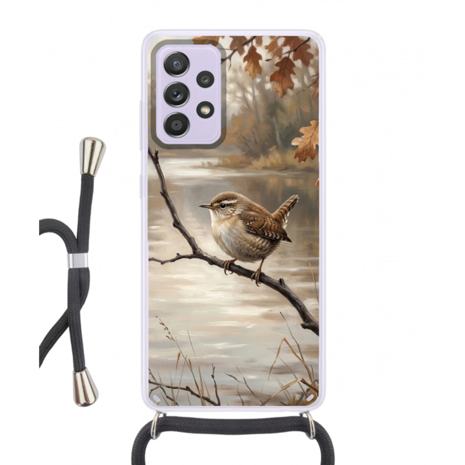 Winterkoninkje - Tak - Rivier - Natuur - Sfeervol Hoesje Samsung Galaxy A52 5G met koord klein -3d