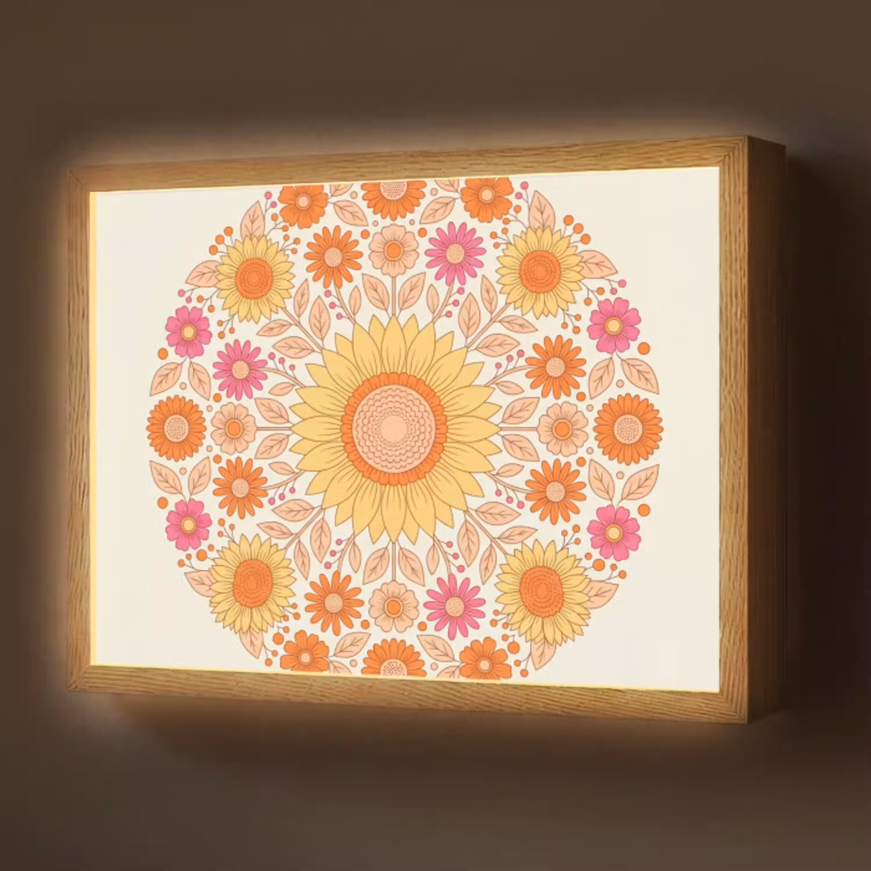 Bloemen - Mandala - Patroon - Kleurrijk Light Box met batterij (Wandlamp) middel -z3d_website