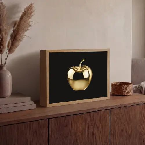 Appel - Goud - Chrome - Zwart Light Box met batterij (Wandlamp) middel -sfeer2