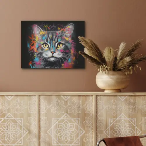 Kat - Graffiti - Dieren - Kleuren - Grijs PET vilt klein -sfeer4