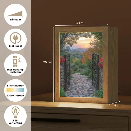 Landschap - Hek - Pad - Zonsondergang - Natuur Light Box met kabel (Tafellamp) klein -USP_NL