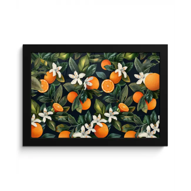 Sinaasappels - Bloesems - Bladeren - Tropisch fotolijst zwart zonder passe partout klein -3d