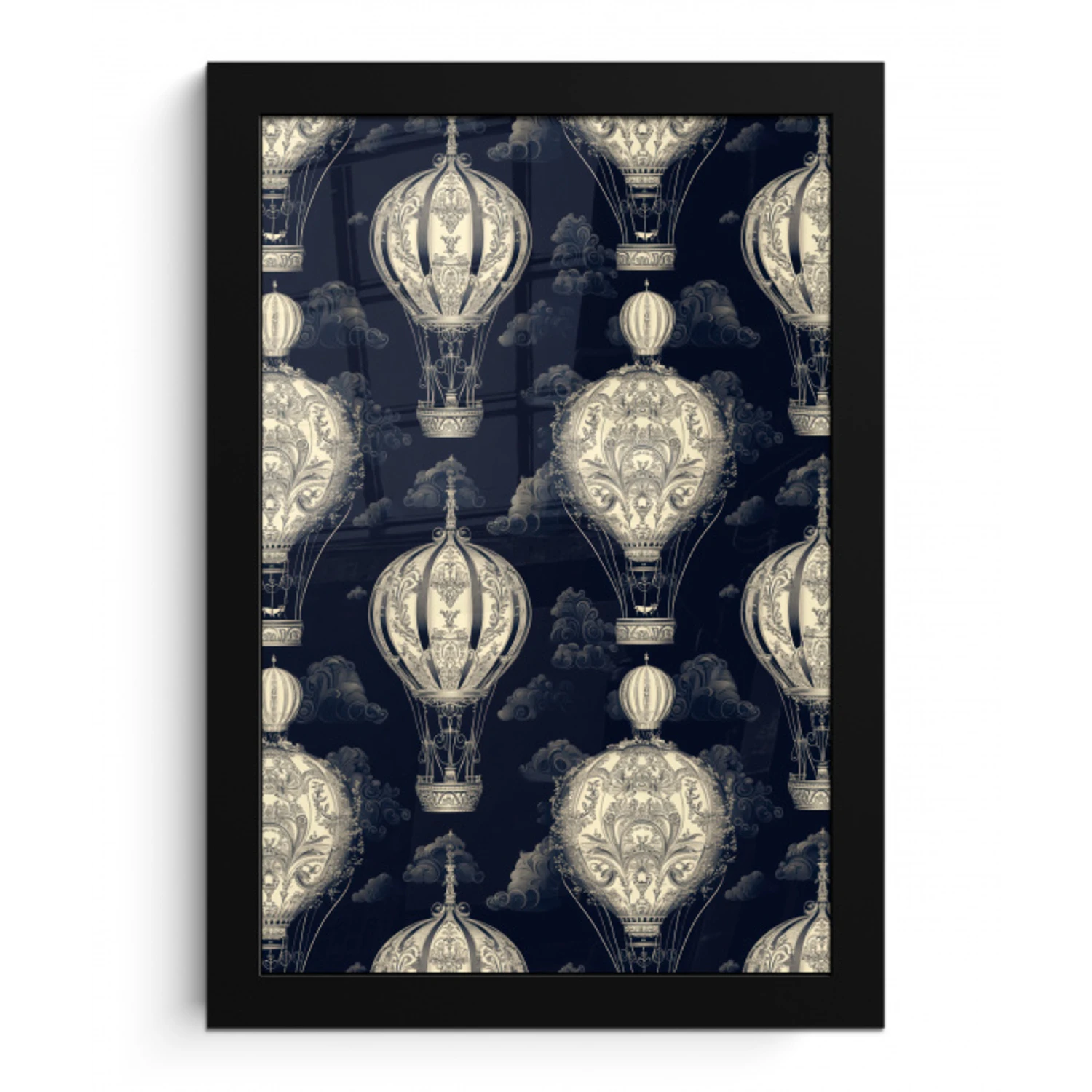 Luchtballonnen - Wolken - Patroon - Donkerblauw fotolijst zwart zonder passe partout klein 224 -3d