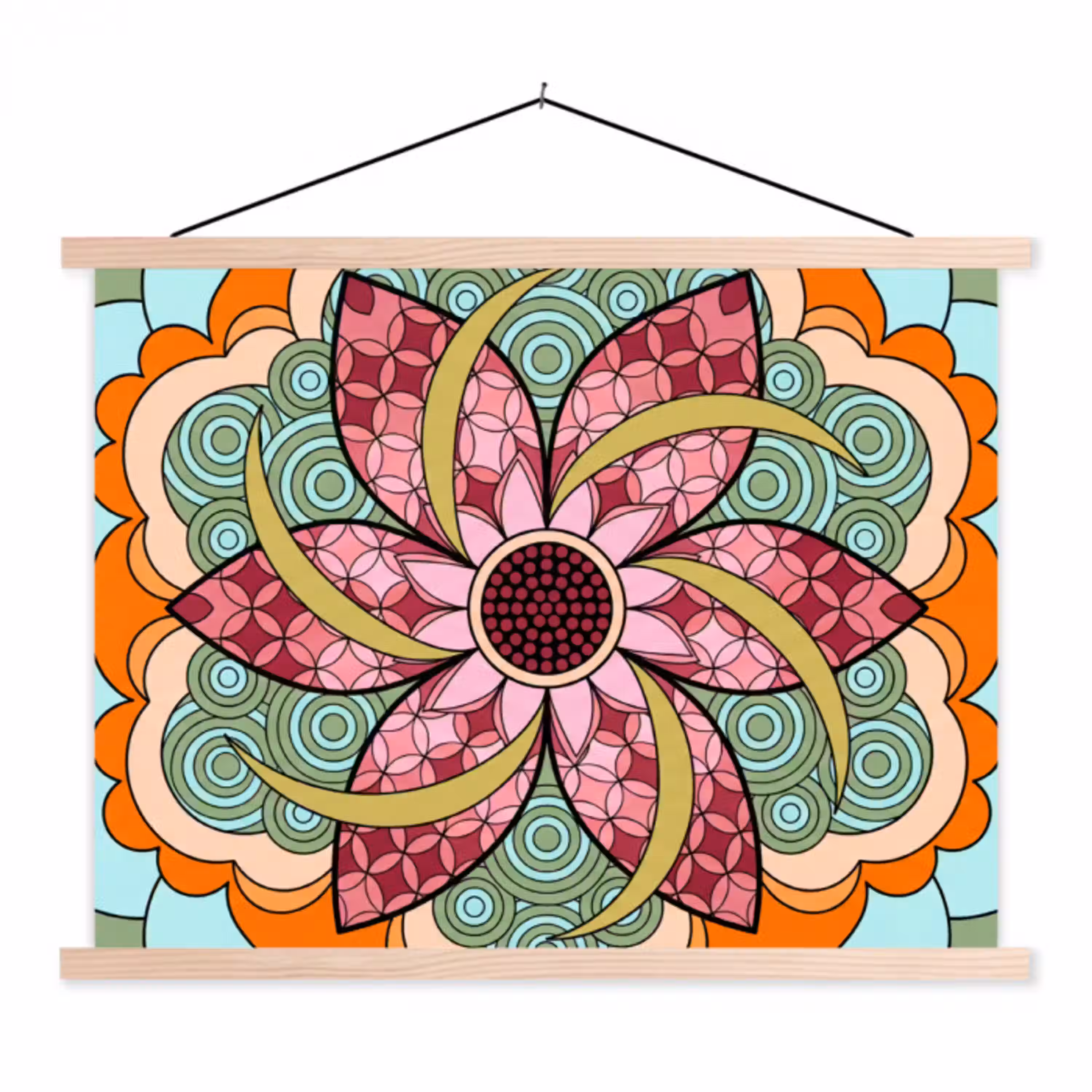 Mandala - Geometrisch - Kunst - Decoratief - Kleurrijk textielposter latten blank klein -3d