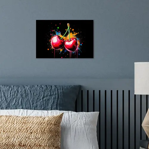 Kersen - Fruit - Graffiti - Verf - Abstract - Modern - Kleurrijk poster papier klein -sfeer2