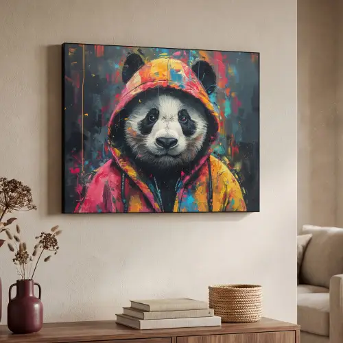 Graffiti - Panda - Jas - Kleurrijk - Street art Textielframe zwart klein -sfeer3