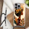 Vrouw - Krullen - Bloemen - Beige Hoesje iPhone 16 Pro Max met koord klein -sfeer4