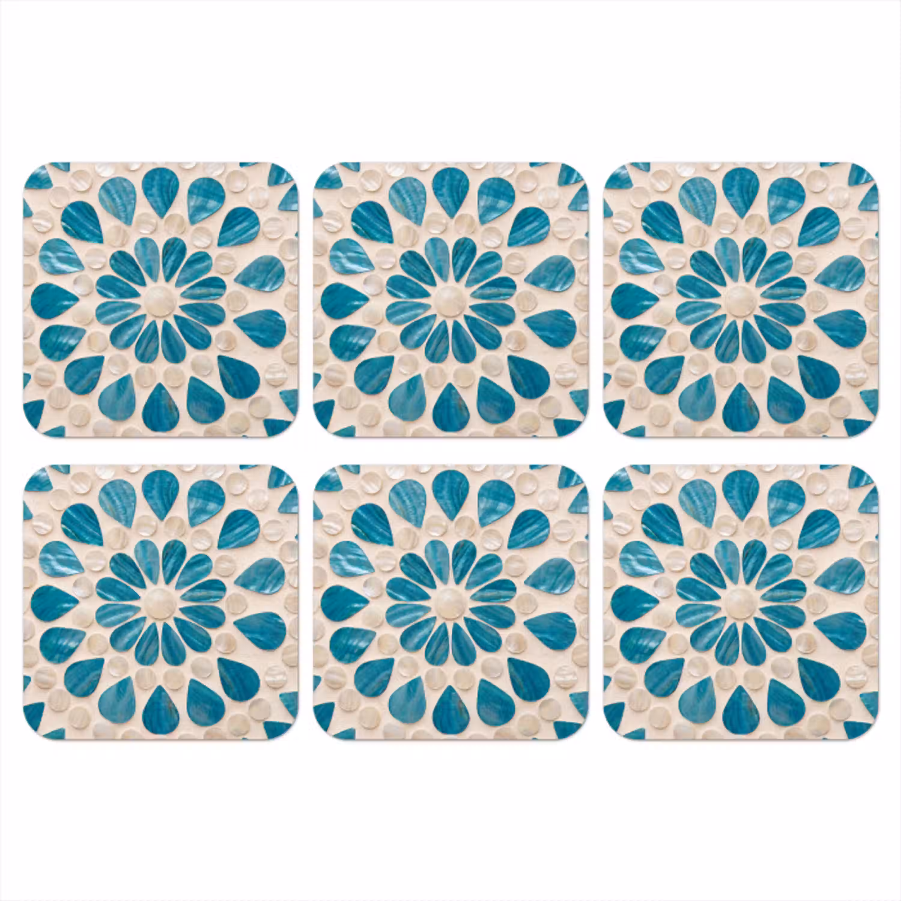 Patroon - Mozaïek - Schelpen - Abstract - Turquoise onderzetter kurk middel -3d
