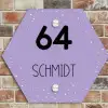 Paars met stippen - Modern Naambord Hexagon klein -sfeer2