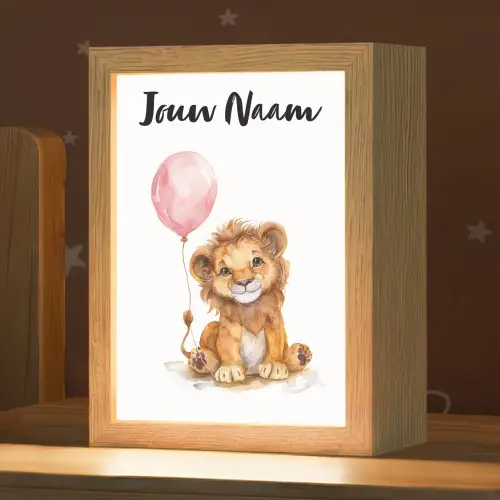 Leeuw - Baby dier - Dieren - Roze ballon Light Box met kabel (Kinderlampje) klein -zzz_3d_website