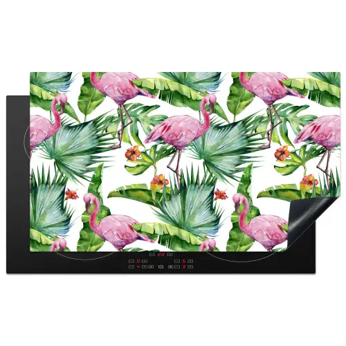 Flamingo - Bloemen - Bladeren - Jungle - Tropical Inductie beschermer vinyl 3mm groot -3d