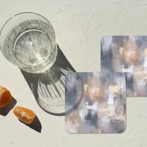 Penseelstreken - Schilderij - Beige onderzetter kurk middel -sfeer4