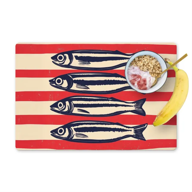 Placemat - 6 pieces - Sardines - Red and beige stripes