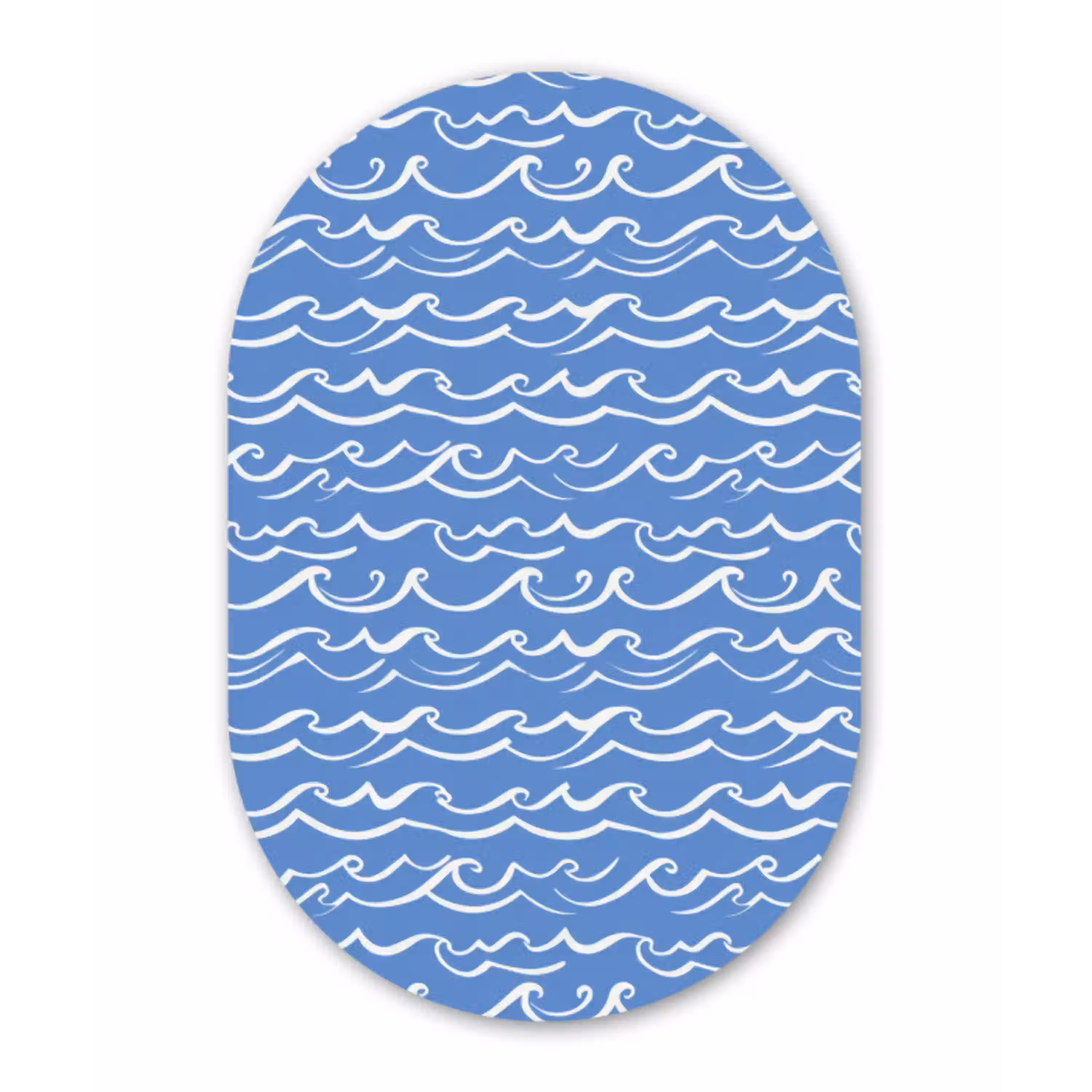 Blauw - Wit - Simpel - Getekend - Golven Wandcirkel Ovaal Aluminium middel 839 -3d