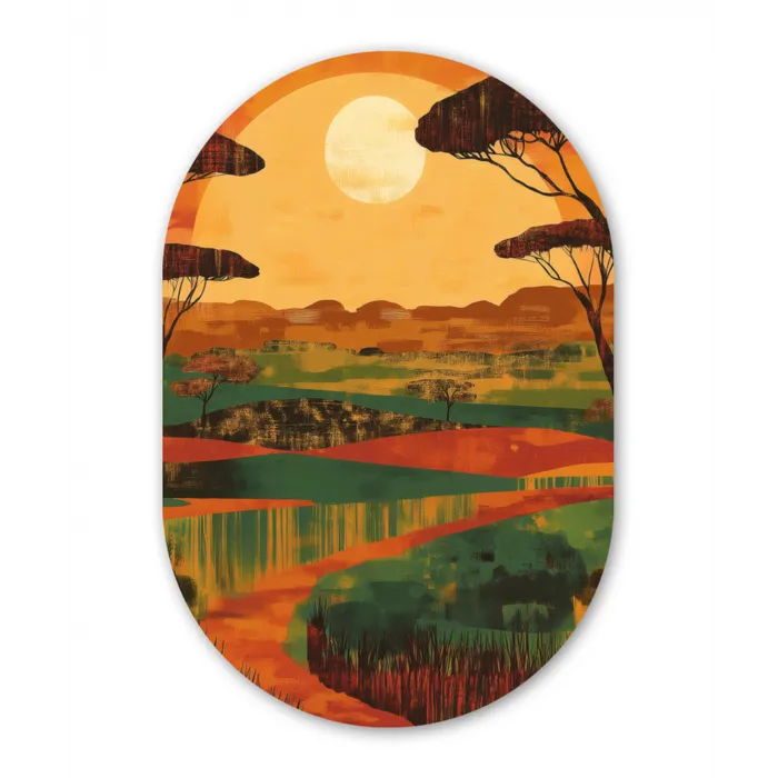 Landschap - Afrikaans - Zon Wandcirkel Ovaal Glas middel -3d