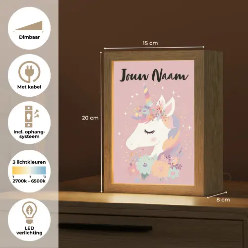 Eenhoorn - Roze - Bloemen Light Box met kabel (Kinderlampje) klein -USP_NL