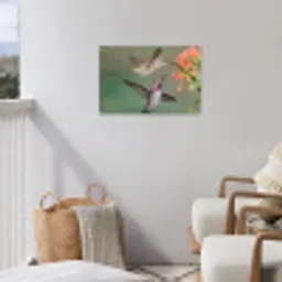Kolibries bij Bloemen tuinposter los doek klein -sfeer8
