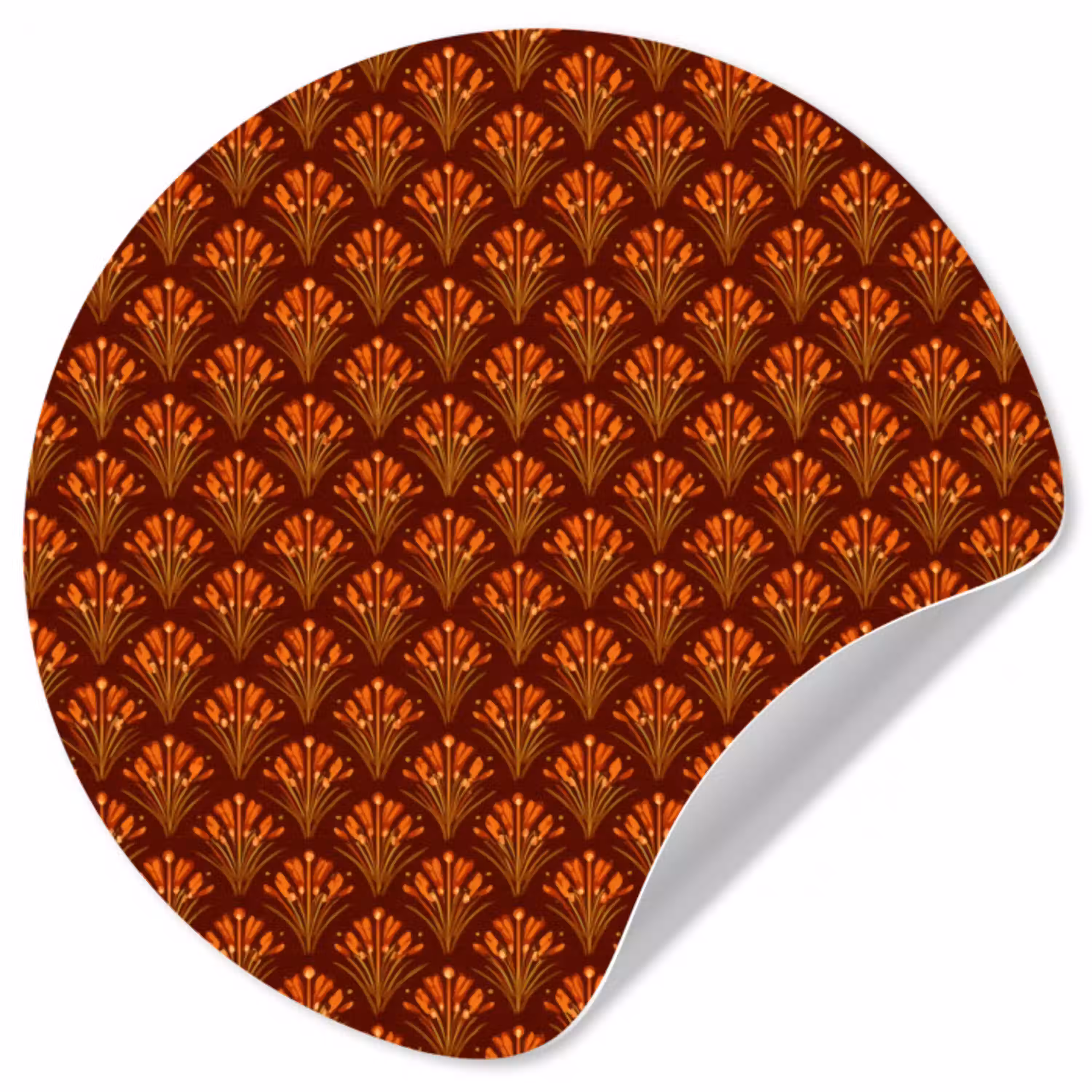 Waaiers - Art Deco - Botanisch - Roestbruin - Oranje Wandcirkel behangsticker klein 186 -3d