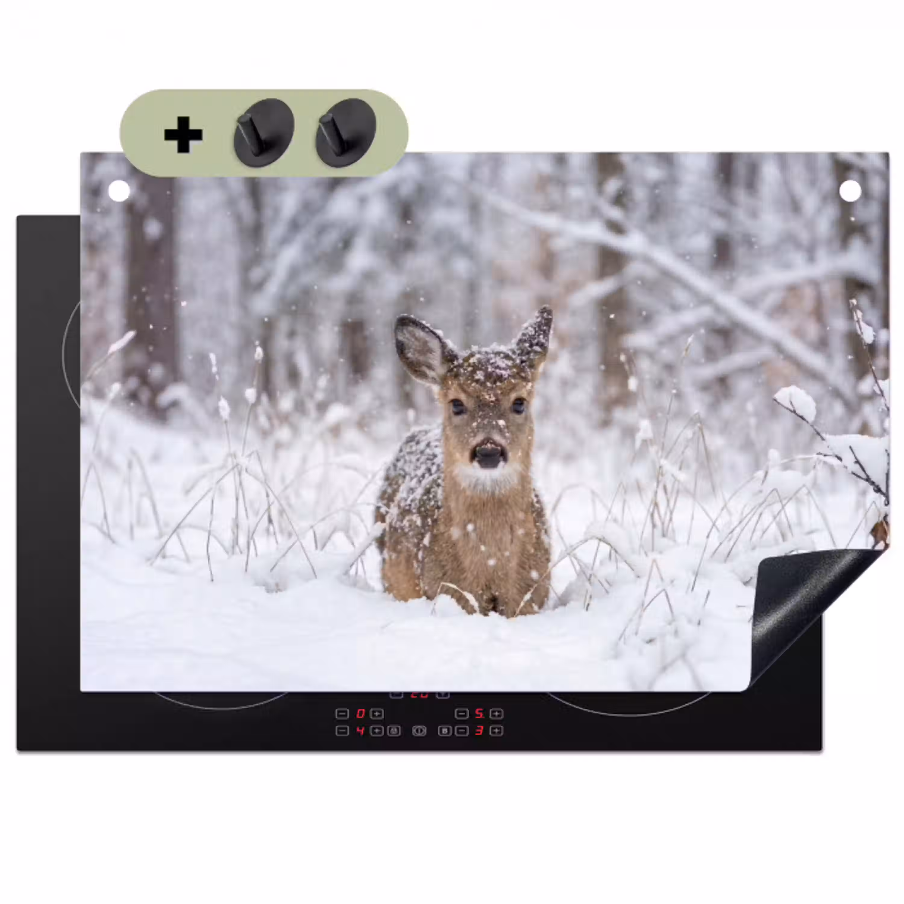 Hert - Sneeuw - Bos - Dieren - Vertederend Inductie beschemer met haakjes klein -3d