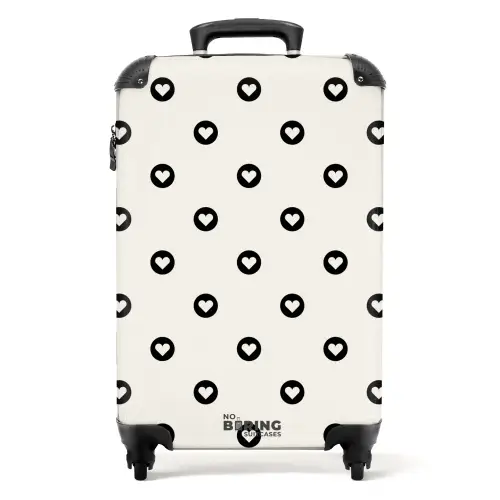Valentijn hartjes cirkelpatroon zwart wit NBS - Handbagage koffer - Kinderen Unisex middel -productfoto_recht