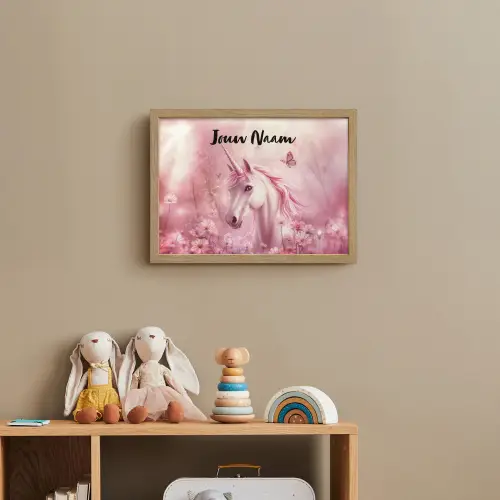 Eenhoorn - Roze - Vlinders - Bloemen Light Box met batterij (Wandlamp kind) middel -sfeer2_kind