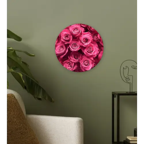 Rozen - Pink - Bloem Wandcirkel kunststof plaat 5mm dik klein -sfeer3