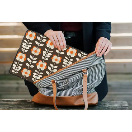 Bloemen - Retro - Bruin laptophoes neopreen klein 279 -tas