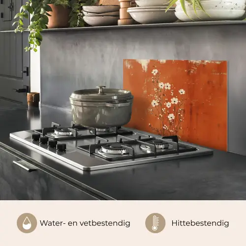 Bloemen - Wit - Subtiel - Roestkleur keuken achterwand spatscherm klein -usp_NL