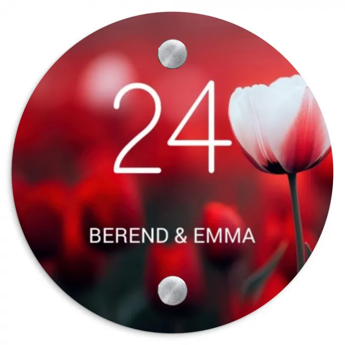 Rode tulpen - Klassiek Naambord Rond klein -3d