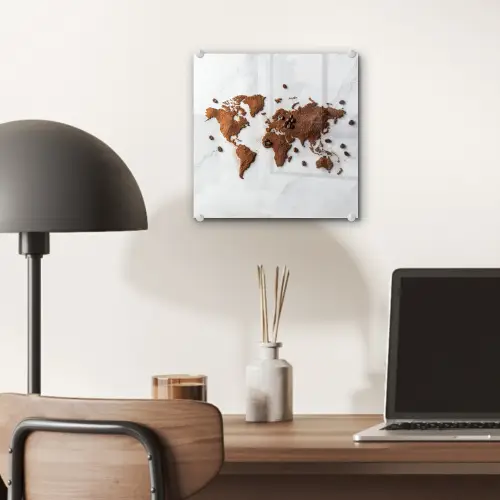 Wereldkaart - Koffie - Marmer plexiglas 5mm klein -sfeer6