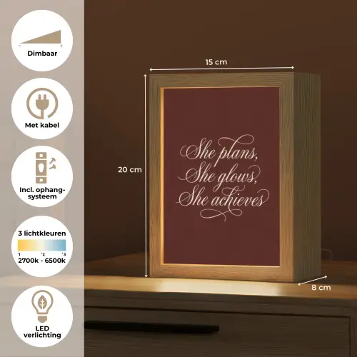 She plans she glows she achieves - Rood - Cursief Light Box met kabel (Tafellamp) klein -USP_NL
