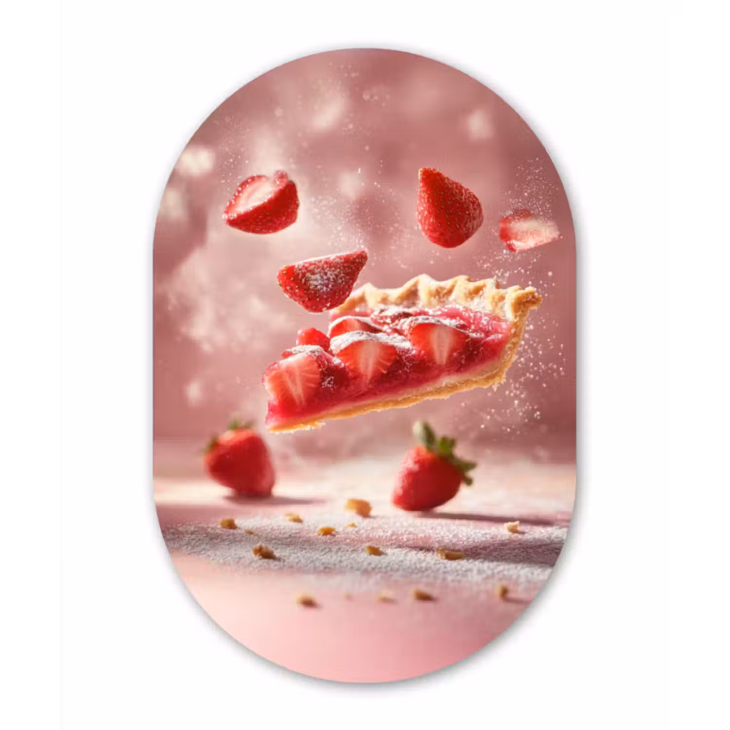 Muurovaal Glas – Aardbei - Taart- Eten - Roze