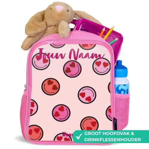 Hartje - Smiley - Patroon Kinderrugzak - Roze middel -inhoud_NL