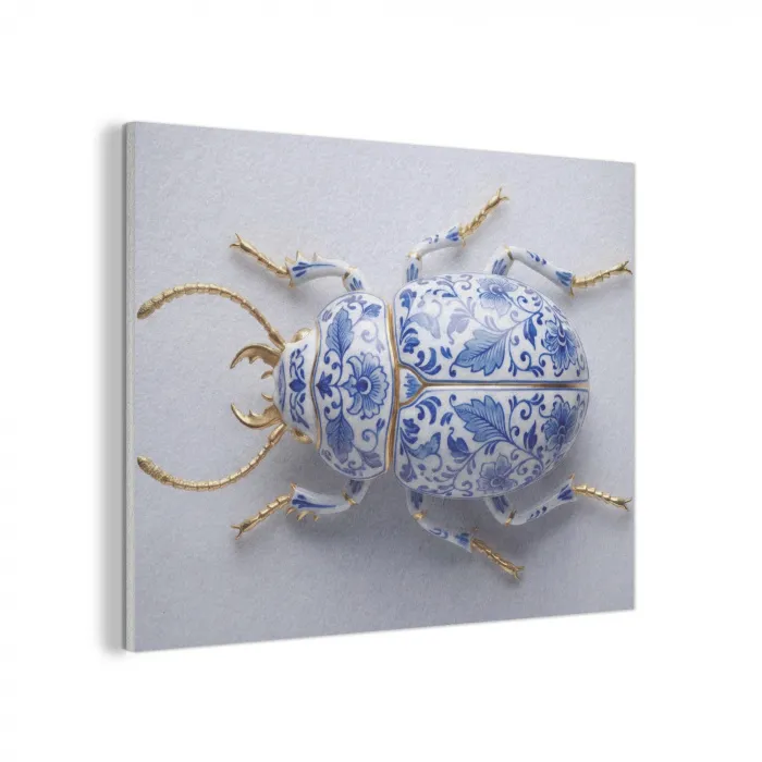 Kever - Delfts  - Blauw - Goud PET vilt klein -3d