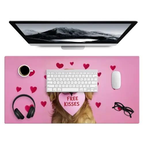 Hond - Kiss- Valentijn - Hartjes Muismat XXL klein -3d