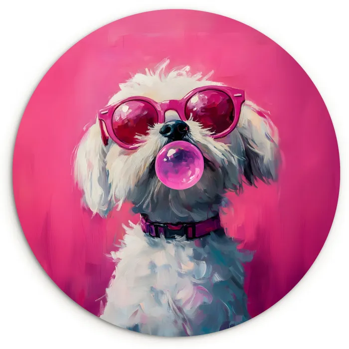 Pink - Hond - Bubbel Wandcirkel kunststof plaat 5mm dik klein -3d