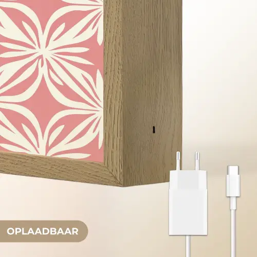 Roze - Bloemenmotief - Wit - Modern Light Box met batterij (Wandlamp) middel 907 -USP_websiteoplaadbaarNL