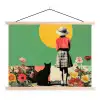 Retro - Meisje - Kat - Zon textielposter latten blank klein -3d