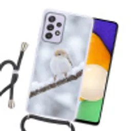 Vogeltje - Sneeuw - Tak - Winter - Zacht Hoesje Samsung Galaxy A52 5G met koord klein -sfeer1