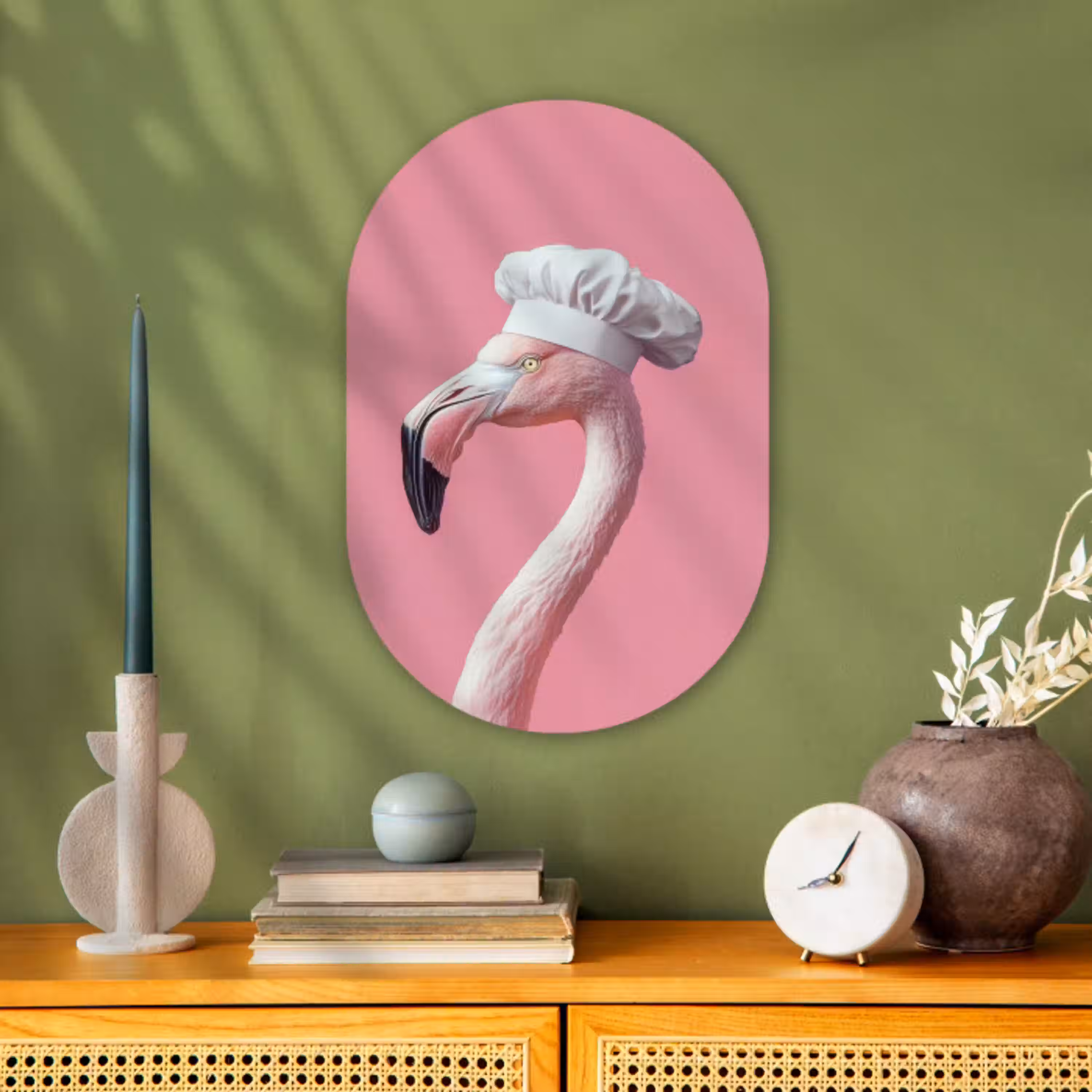 Flamingo - Roze - Koksmuts - Vogel Wandcirkel Ovaal Forex klein -sfeer2