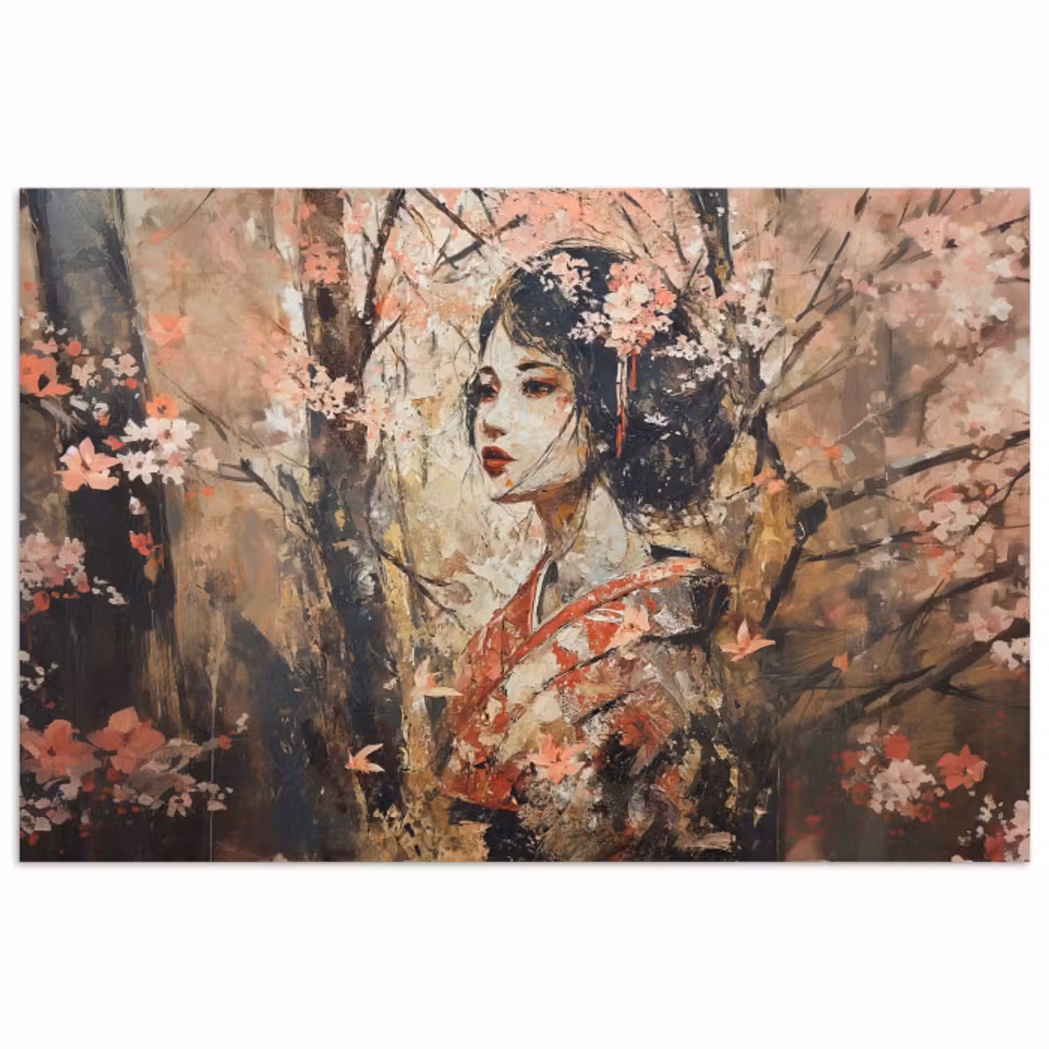 Poster - Kimono - Frau - Kirschbäume