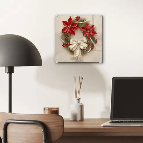 Deurkrans - Strik - Kerst - Rood - Groen plexiglas 5mm klein -sfeer6