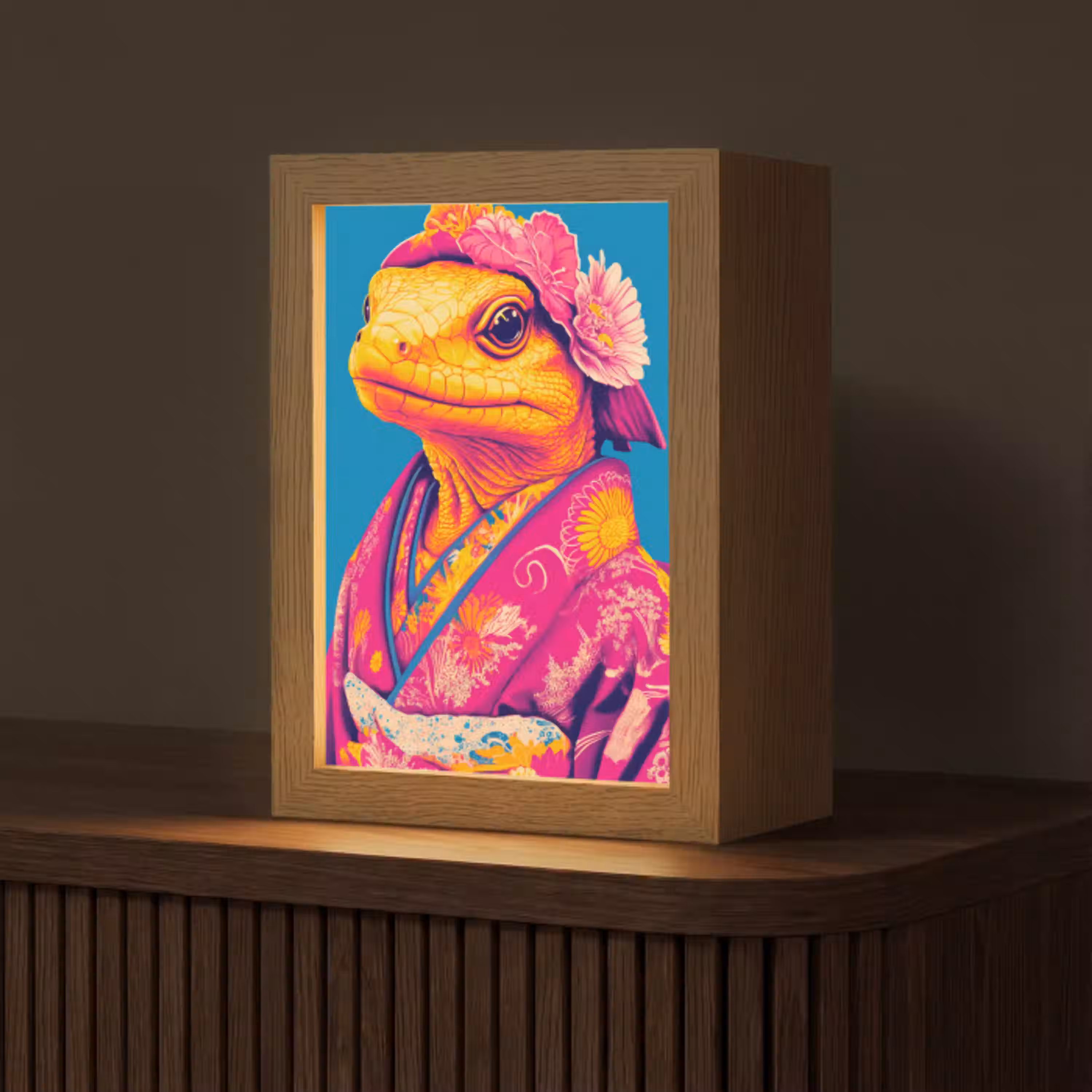 Bloemenkrans - Hagedis - Kimono - Paars Light Box met kabel (Tafellamp) klein -z3d_website