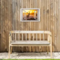 Hert - Herfst - Dieren - Natuur - Bos - Doorkijk Tuinposter op houten frame 2 cm dik klein -sfeer4