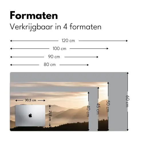 Bergen - Mist - Zonnestralen Muismat XXL klein -sfeer5
